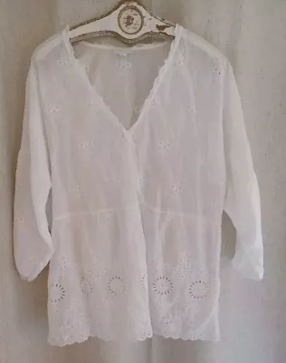 J. Jill Women's Eyelet Embroidered Long Button Front Tunic White L Large • $19.99