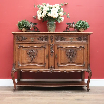 $1850 • Buy Antique French Sideboard, Oak And Marble Top French Two Drawer Hall Cupboard