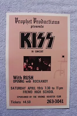 Kiss Concert Tour Poster With Rush 1975 Chicago Fremd High School__ • $4.25