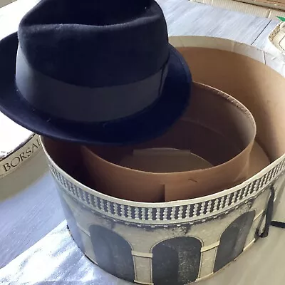  Vintage Champ Kasmir Fedora Hat Black W/ Black Trim W/ Vint. Borsalino Hat Box • $60