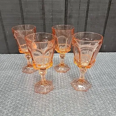 (4) Fostoria Virginia Water Goblets Set Peach Pink Wine Glasses Heavy Duty VTG • $29.99
