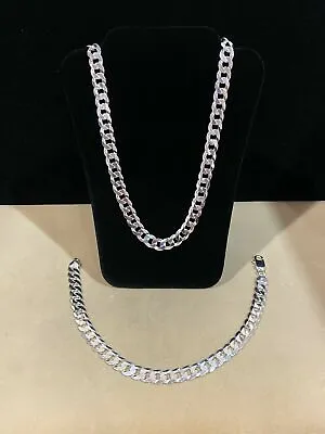 925 Sterling Silver Curb Cuban Mens Womens Chain Necklace Bracelet Kit USA • $5.18