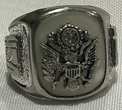 Vintage Sterling Silver Mother Of Pearl Eagle Ring WWII US ARMY World War 2 🦅 • $100