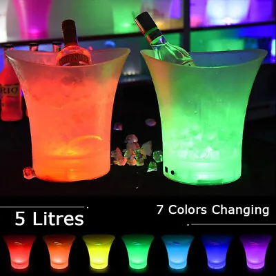 LED Color Changing Ice Bucket 5L Acrylic Beer Cooler Champagne Drinks Wine Bar • £13.28