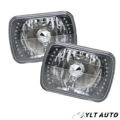 2PCS 7x6  Inch Square White Halo Chrome Housing Clear Lens Headlights Headlamps • $27.89