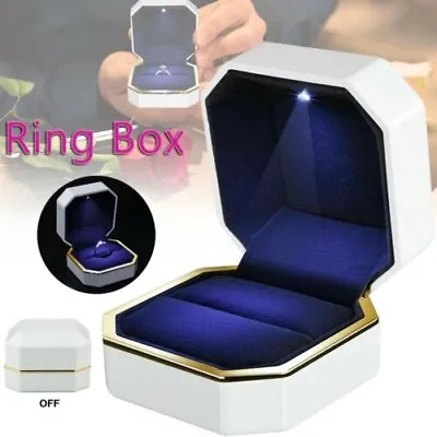 Luxury Ring Box LED Lighted Engagement Case Wedding Gift Pendant Jewelry White • $8.76