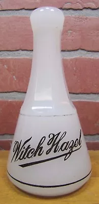 WITCH HAZEL Antique White Clambroth Glass Apothecary Bottle Drug Store Barber • $195