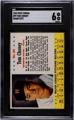 1963 Post #99 Tom Cheney SGC 6 Graded Vintage Cereal Baseball Card *CgC605* • $3.26