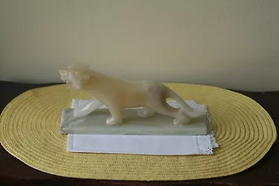 Vintage Beautiful  Solid Marble Beige Panther Statue Approx 8.5  Long • $25