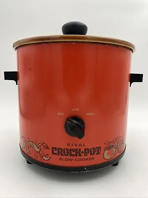 Vintage 70s Rival Crock Pot Slow Cooker 3½ Quart Flame Orange 3100/2 *TESTED • $12.50