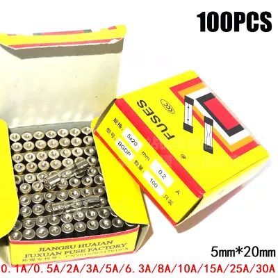 $10.22 • Buy 100Pcs Glass Fuse 5mm X 20mm Slow Blow 250V / Select From 0.5A To 10A Amp