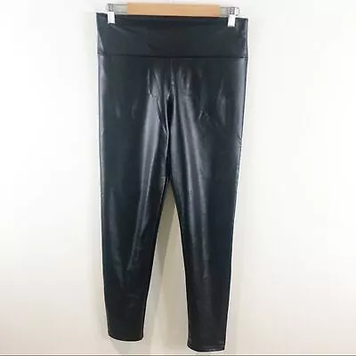 Black Faux Leather Pleather Leggings Size L Pants Vinyl Goth Punk Grunge Metal  • $11.12