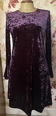 Ladies Marks & Spencer Cocktail Dress Size 10 Aubergine Mulberry Crushed Velour • £15