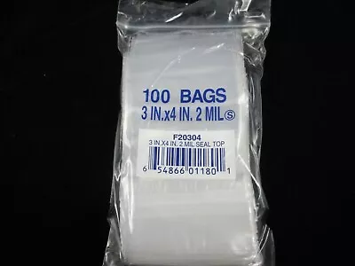 100 - 3  X 4  Zip Loc Clear Plastic Bags - 2 Mil - Brand New - Many Uses - 17 • $8.49