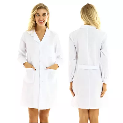 Women Mens White Long Sleeve Scrubs Lab Coat Medical Nurse Doctor Uniform Coat • $19.52