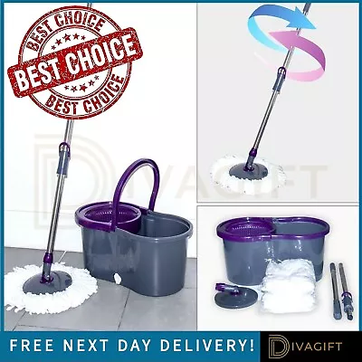 £24.99 • Buy 360 Floor Magic Spin Grey Mops Bucket Set Microfiber With 4 Mop Heads + Brush