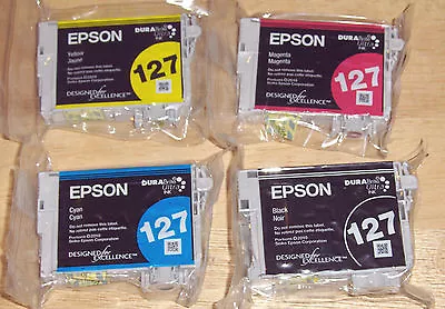 Set 4 GENUINE Epson Printer Ink 127 _T1271 Black T127520 CMY (T1272 T1273 T1274) • $69.89