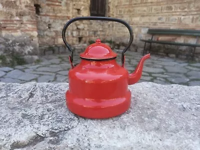 Red Retro Teapot 1960's Vintage Metal LARGE (3 Litres Capacity) Teapot • £86.86