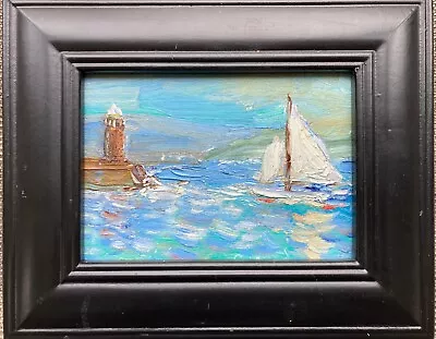 Original Contemporary Oil Painting Harbour Boat Landscape Scene • £32