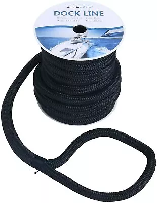 3/4Inch 50FT Double Braided Nylon Dock Lines Black Marine Boat Mooring Rope • $42.99