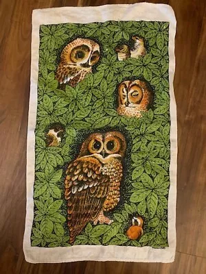 Kay Dee Lois Long OWLS Linen Tea Towel Vintage Birds Very Good Condition • $22