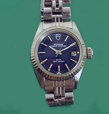 $1999 • Buy Blue Original Dial Vintage 1980's Tudor Rolex Princess Oysterdate Ladies Watch 