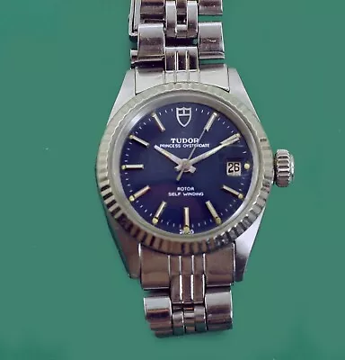 $1999 • Buy Blue Original Dial Vintage 1980's Tudor Rolex Princess Oysterdate Ladies Watch 