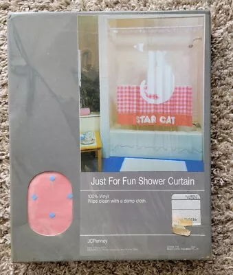 Jc Penny Kid Adult Just For Fun Star Cat Shower Vinyl Curtain 70×72 Vintage New  • $12