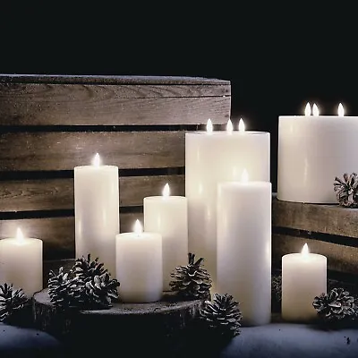 £14.99 • Buy LED Pillar CANDLES White Real Wax Natural Glow Flame Timer BATTERIES INCLUDED  