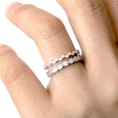 2 Piece Ring Set 925 Sterling Silver CZ Milgrain Stack Eternity Wedding Band • $20.70