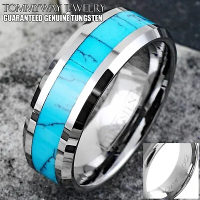 Personalized Engraved Tungsten Carbide Men's Turquoise Wedding Band Ring • $29.99