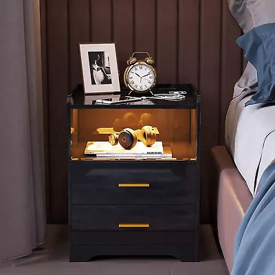 Luxsuite Smart Bedside Table LED Nightstand Side Storage Cabinet Sofa End Black • $129.95