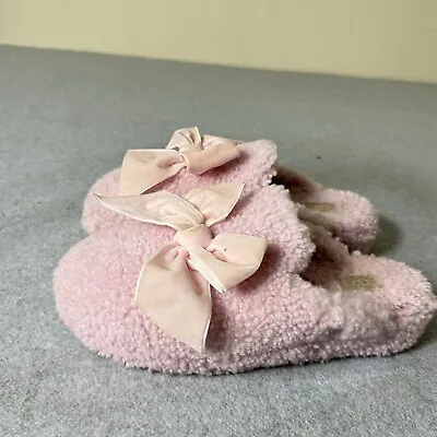 UGG Womens Slippers Size 10 Pink Velvet Bow Sherpa Preppy Comfort Coquette • $34.88