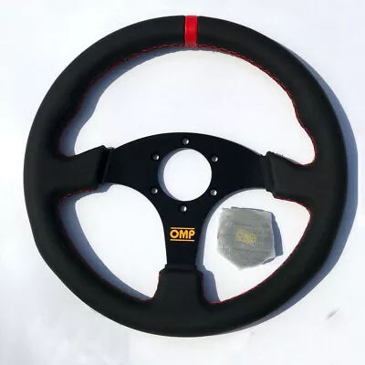 350mm Leather Flat Racing Steering Wheel Red Stitch Fit For Omp Hub MOMO Hub ND • $68.90