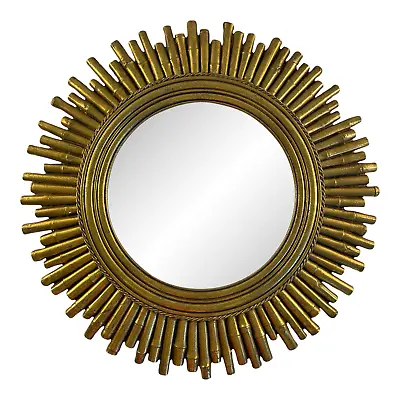 Vintage Bamboo Style Gilded Sunburst Wall Mirror • $569
