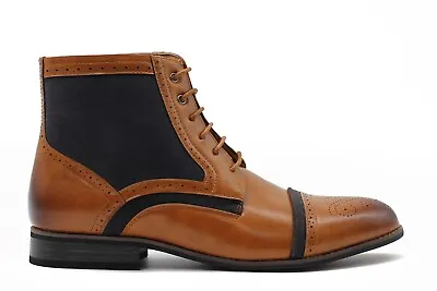 Mens Faux Suede Leather 2 Tone Brogue Ankle Boots Smart Stylish Lace-ups Shoes • £44.99