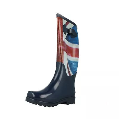 Ladies Union Jack Flag Long Knee High Rain Wellies Wellington Boots X1r226 Size • £7.99