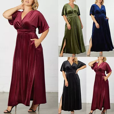 Plus Size 28 Womens Velvet Wrap Maxi Dress Evening Cocktail Party Prom Ball Gown • £20.39