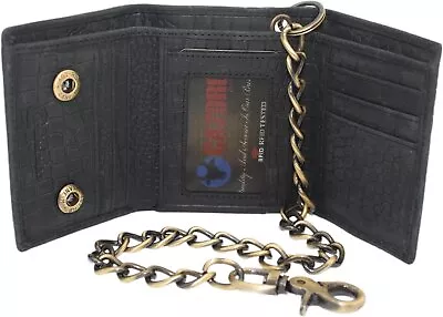 Men's Biker Chain Trifold Wallets - RFID Distressed Croco Leather Biker Wallet • $29.99