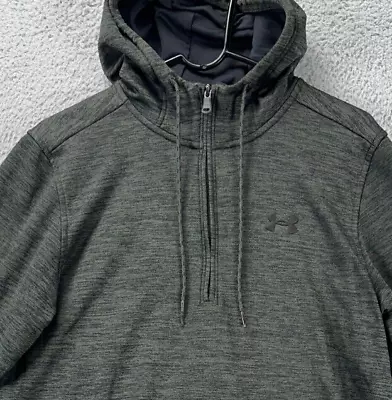 Under Armour Sweater Mens Medium ColdGear Grey Quarter Zip Hoodie Sweatshirt • $19