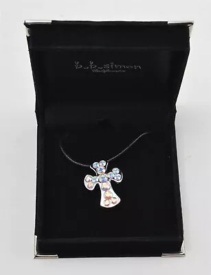 BB Simon Aurora Borealis Crystal Cross Necklace Pendant Silver Christ Jewelry • $49.95