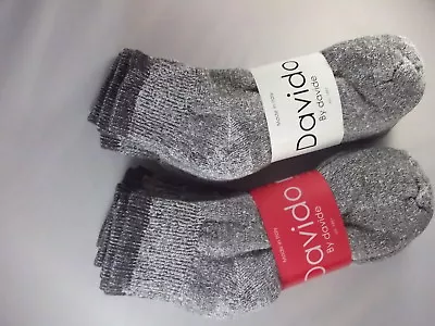 Davido Mens Socks Ankle/quarter 100%cotton Made In Italy 6 Pair Gray/black 10-13 • $18.50