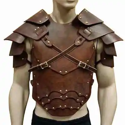Medieval Men Costume Armor Knight Faux Leather Shoulder Pauldrons Breastplate • $82.16
