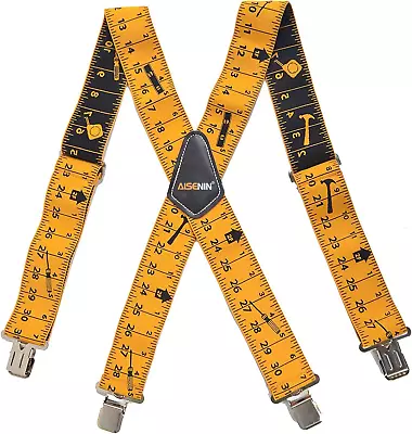 Tape Measure Suspenders For Men 2” Wide X-Back Work Suspenders Elastic Adjustabl • $22.80