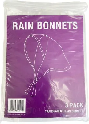 Clear Plastic Rain Hat 3 Pack Hood Hair Cover Head Bonnet  Festivals & Camping • £3.99