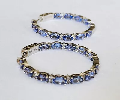BBJ Designer Sterling Silver Tanzanite CZ Inside Out Hoop Dangle Earrings • $129.99