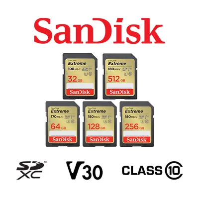 Sandisk SD Extreme Card 32GB 64GB 128GB 256GB 512GB SDXC Camera Flash Memory V30 • $235.46