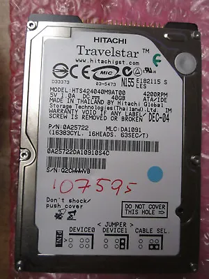 Hitachi 40GB IDE 2.5 Laptop Hard Disk Drive HDD HTS424040M9AT00 (I139f) • £28.39