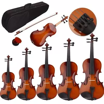 1/2 1/8 1/4 3/4 4/4 Basswood Natural Acoustic Violin Fiddle Set W/Case Bow Rosin • $44.99