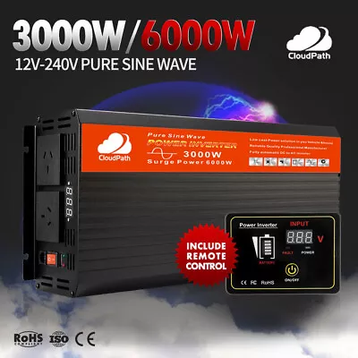 CloudPath 3000W/6000W Pure Sine Wave Power Inverter 12V-240V USB Caravan Boat • $251.99